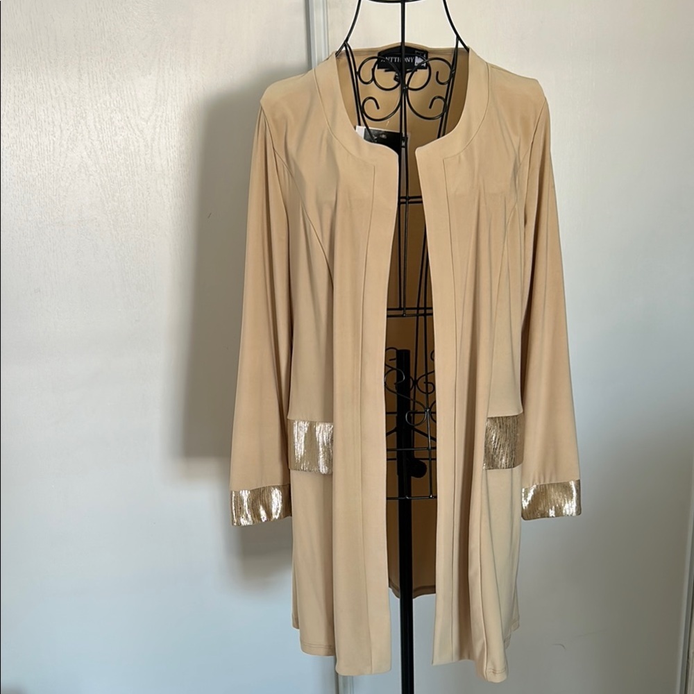 Elegant Beige Cardigan with Gold Accents by Anthony Originals Size S